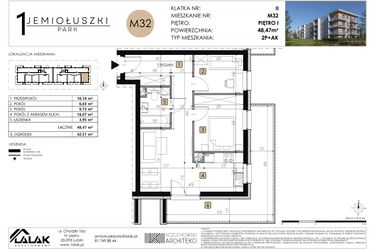 Rzut - Mieszkanie na sprzedaż 2 pokoje o powierzchni 48,47 m² - numer M32 w Jemiołuszki Park
