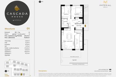 Rzut - Mieszkanie na sprzedaż 4 pokoje o powierzchni 69,25 m² - numer 3.1 w CASCADA House