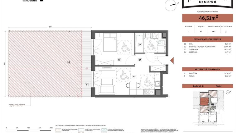 Rzut - Mieszkanie na sprzedaż 2 pokoje o powierzchni 46,51 m² - numer D.02 w Premiera Bemowo