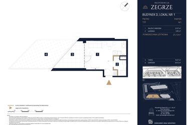 Rzut - Mieszkanie na sprzedaż 1 pokój o powierzchni 25,12 m² - numer D1 w Rezydencja Zegrze etap III