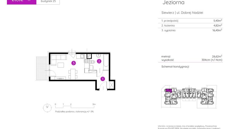 Rzut - Mieszkanie na sprzedaż 1 pokój o powierzchni 26,62 m² - numer 25.A.0.8 w Murapol Siewierz Jeziorna bud. 25 i 26
