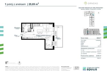 Rzut - Mieszkanie na sprzedaż 1 pokój o powierzchni 25,69 m² - numer BB0277 w Orneko