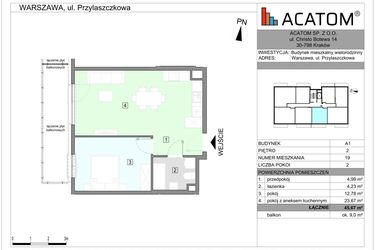 Rzut - Mieszkanie na sprzedaż 2 pokoje o powierzchni 45,67 m² - numer A1.19 w Wawer Go 2.0