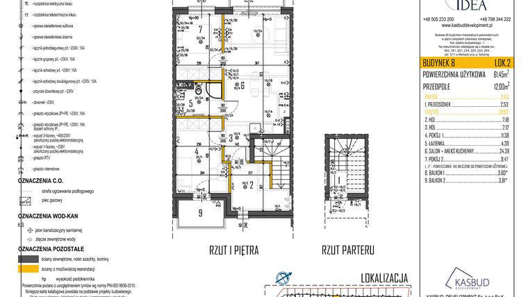 Rzut - Mieszkanie na sprzedaż 3 pokoje o powierzchni 61,45 m² - numer 8-L2 w Osiedle Idea etap I