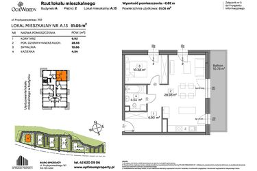 Rzut - Mieszkanie na sprzedaż 2 pokoje o powierzchni 51,05 m² - numer A.13 w Och!Widzew