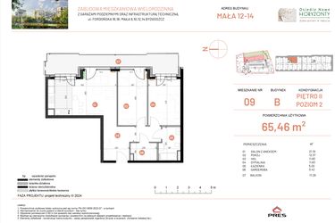 Rzut - Mieszkanie na sprzedaż 3 pokoje o powierzchni 65,46 m² - numer 12.9 w Osiedle Nowe Horyzonty etap III