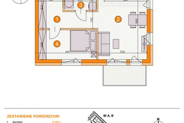 Rzut - Mieszkanie na sprzedaż 2 pokoje o powierzchni 42,34 m² - numer BII/B10 w Osiedle Bocianie Gniazdo 2