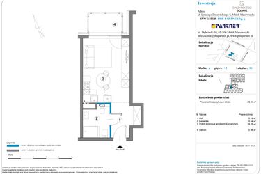 Rzut - Mieszkanie na sprzedaż 1 pokój o powierzchni 29,11 m² - numer A.2.30 w Daszyńskiego Square etap 1
