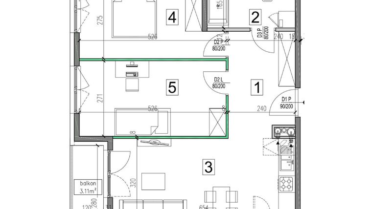 Rzut - Mieszkanie na sprzedaż 3 pokoje o powierzchni 62,26 m² - numer A-61 w Nowa Lipska