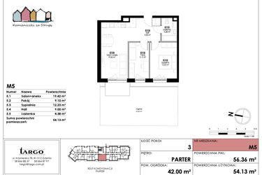 Rzut - Mieszkanie na sprzedaż 3 pokoje o powierzchni 54,13 m² - numer M5 w Kamieniczki za Strugą