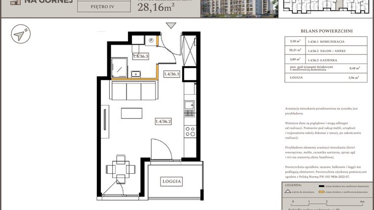 Rzut - Mieszkanie na sprzedaż 1 pokój o powierzchni 27,68 m² - numer M36 w Osiedle Na Górnej etap V