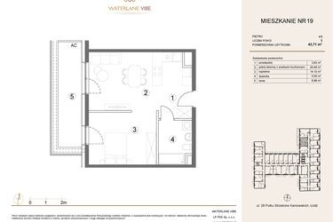 Rzut - Mieszkanie na sprzedaż 1 pokój o powierzchni 43,71 m² - numer 19 w Waterlane Vibe