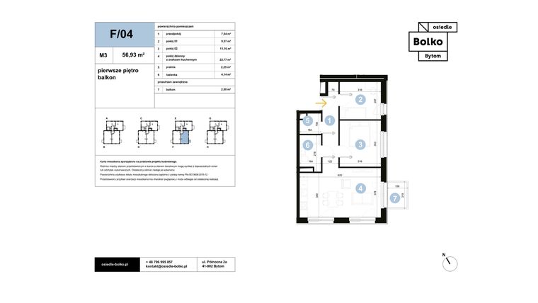 Rzut - Mieszkanie na sprzedaż 3 pokoje o powierzchni 56,93 m² - numer F/04 w Osiedle Bolko etap II