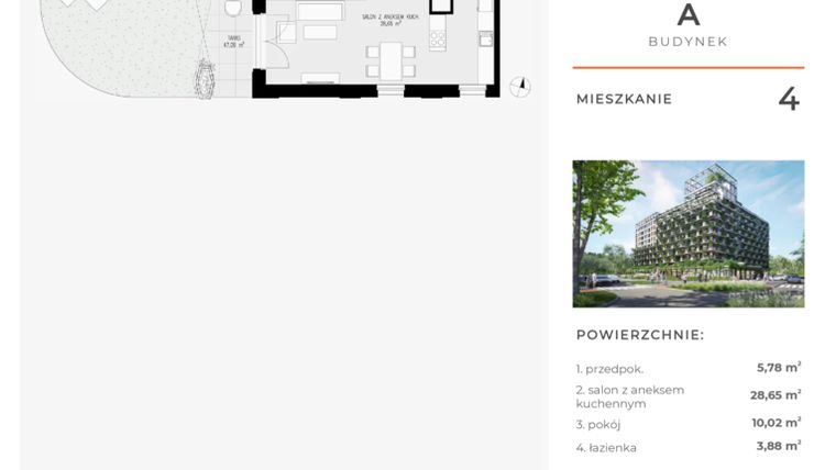 Rzut - Mieszkanie na sprzedaż 2 pokoje o powierzchni 48,33 m² - numer 4 w Semiramis