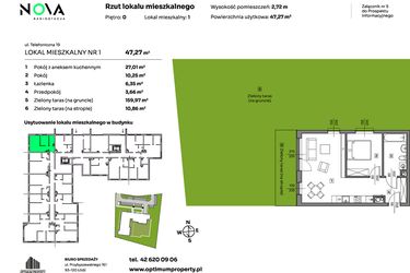 Rzut - Mieszkanie na sprzedaż 2 pokoje o powierzchni 47,27 m² - numer 1 w Nova Radiostacja