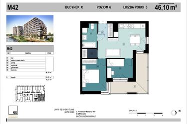 Rzut - Mieszkanie na sprzedaż 3 pokoje o powierzchni 46,1 m² - numer C42 w Panorama Kwiatkowskiego