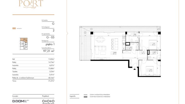 Rzut - Mieszkanie na sprzedaż 3 pokoje o powierzchni 97,21 m² - numer G_5 w Warmiński Port etap V