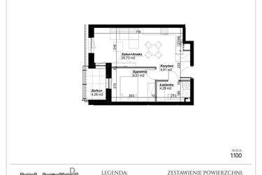 Rzut - Mieszkanie na sprzedaż 2 pokoje o powierzchni 39,44 m² - numer C.53 w Narcyzowe Wzgórza II