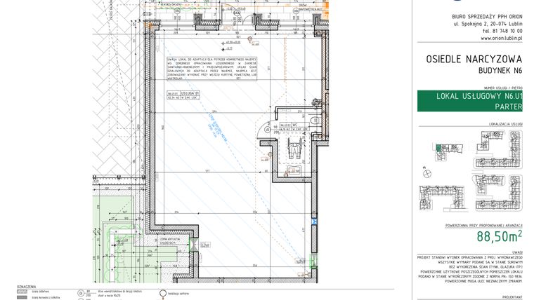 Rzut - Lokal użytkowy na sprzedaż 1 pokój o powierzchni 88,5 m² - numer N6.U1 w Osiedle Narcyzowe