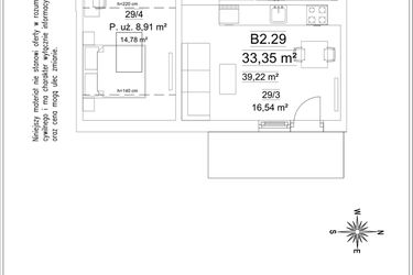 Rzut - Mieszkanie na sprzedaż 2 pokoje o powierzchni 33,35 m² - numer B2.29 w Osiedle Versus