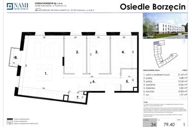 Rzut - Mieszkanie na sprzedaż 4 pokoje o powierzchni 79,4 m² - numer 34 w Osiedle Borzęcin