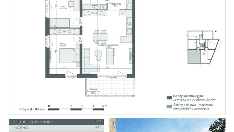 Rzut - Mieszkanie na sprzedaż 3 pokoje o powierzchni 71 m² - numer M-6 w Unikat Apartamenty D