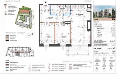 Rzut - Mieszkanie na sprzedaż 3 pokoje o powierzchni 58,87 m² - numer A14 w ulica Staszica bud. A