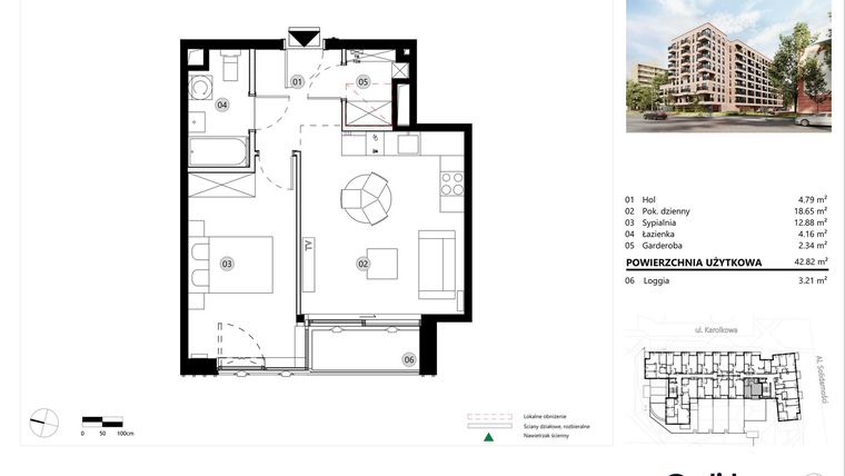 Rzut - Mieszkanie na sprzedaż 2 pokoje o powierzchni 42,82 m² - numer A.02.L.10 w ReVola