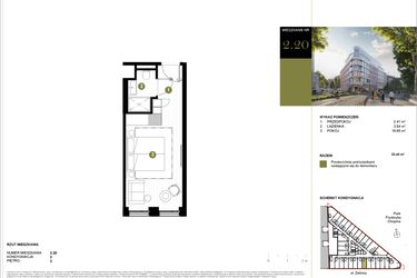 Rzut - Mieszkanie na sprzedaż 1 pokój o powierzchni 22,6 m² - numer 220 w Y3 Signature Hotel