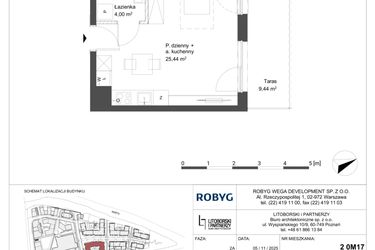 Rzut - Mieszkanie na sprzedaż 1 pokój o powierzchni 29,44 m² - numer 0M17 w Elektrovnia Garbary