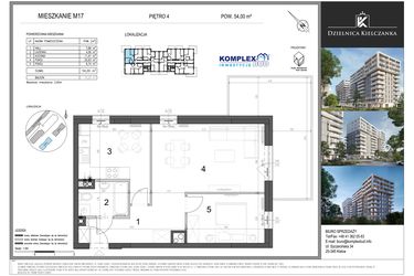 Rzut - Mieszkanie na sprzedaż 2 pokoje o powierzchni 54 m² - numer 17 w Dzielnica Kielczanka etap II