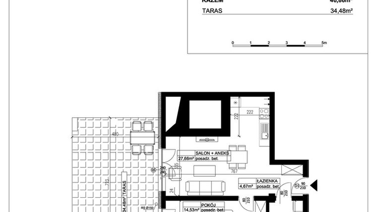 Rzut - Mieszkanie na sprzedaż 2 pokoje o powierzchni 46,86 m² - numer 19 w Ceramika