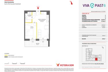 Rzut - Mieszkanie na sprzedaż 2 pokoje o powierzchni 38,81 m² - numer 182 w Viva Piast 6