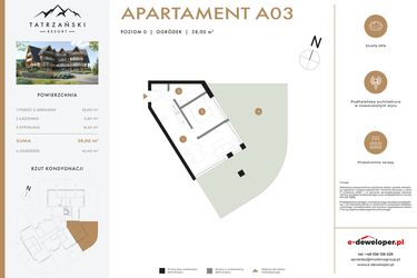 Rzut - Mieszkanie na sprzedaż 2 pokoje o powierzchni 38 m² - numer A03 w Tatrzański Resort