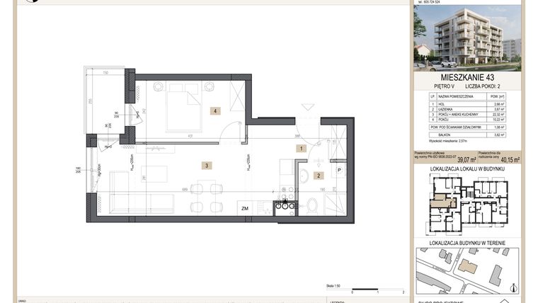 Rzut - Mieszkanie na sprzedaż 2 pokoje o powierzchni 40,15 m² - numer M43 w Nova Leszczyńska