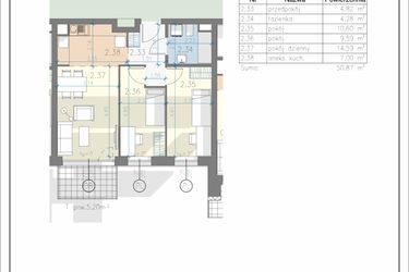 Rzut - Mieszkanie na sprzedaż 2 pokoje o powierzchni 50,87 m² - numer 14 w Przewóz 41 Residence