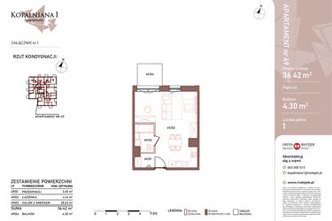 Rzut - Mieszkanie na sprzedaż 1 pokój o powierzchni 36,42 m² - numer 49 w Kopalniana
