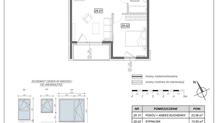 Rzut - Mieszkanie na sprzedaż 2 pokoje o powierzchni 49,01 m² - numer 5.A.29 w Nowe Południe bud. 5