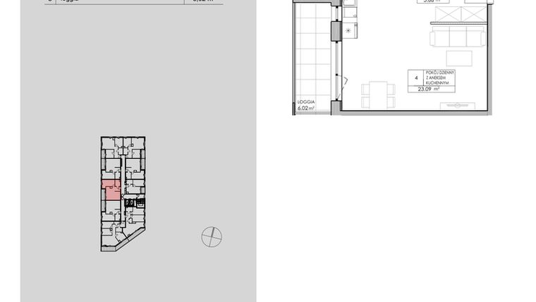 Rzut - Mieszkanie na sprzedaż 2 pokoje o powierzchni 48,28 m² - numer 2.A75 w Niebieski Bursztyn II