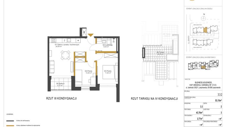 Rzut - Mieszkanie na sprzedaż 3 pokoje o powierzchni 53,15 m² - numer 3.3.2 w Nowa Magnolia