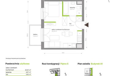 Rzut - Mieszkanie na sprzedaż 1 pokój o powierzchni 27,71 m² - numer A1.5A32 w Bemowo Vita