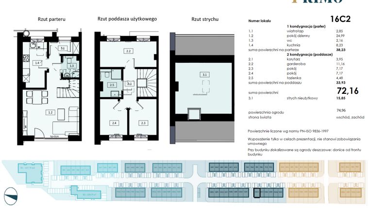 Rzut - Mieszkanie na sprzedaż 4 pokoje o powierzchni 72,16 m² - numer 16C2 w Osiedle Primo