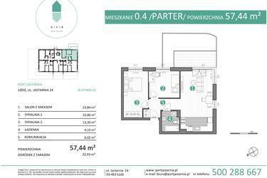 Rzut - Mieszkanie na sprzedaż 3 pokoje o powierzchni 57,44 m² - numer 02.0.4 w Port Jastarnia bud. 02, 03