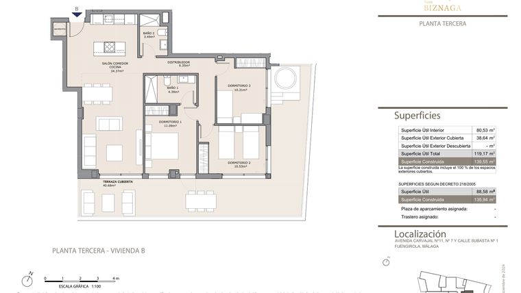 Rzut - Mieszkanie na sprzedaż 3 pokoje o powierzchni 139 m² - numer 3B w Torre Biznaga