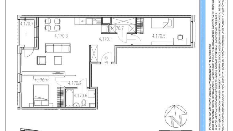 Rzut - Mieszkanie na sprzedaż 3 pokoje o powierzchni 68,8 m² - numer M170 w Osiedle Piltza etap X