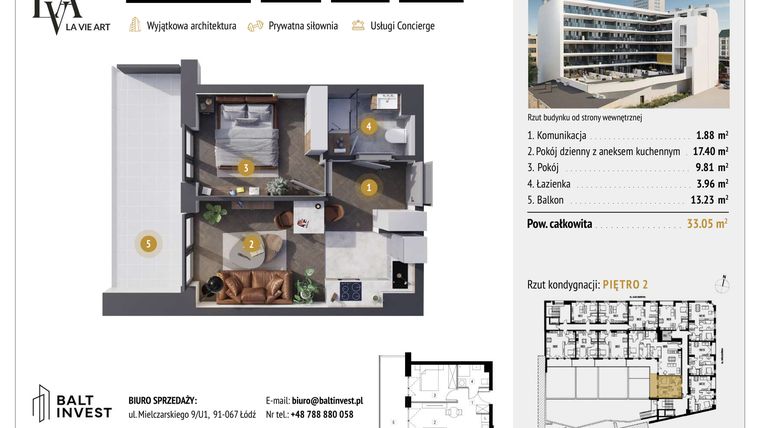 Rzut - Mieszkanie na sprzedaż 2 pokoje o powierzchni 33,05 m² - numer M2.7 w La Vie Art
