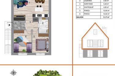 Rzut - Mieszkanie na sprzedaż 3 pokoje o powierzchni 73,73 m² - numer 3A2 w Osiedle Tymiankowe w Krzeptowie