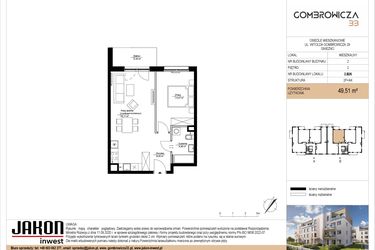 Rzut - Mieszkanie na sprzedaż 2 pokoje o powierzchni 49,51 m² - numer 2.B26 w Gombrowicza 33 - etap II
