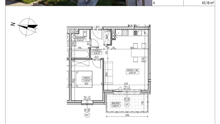 Rzut - Mieszkanie na sprzedaż 2 pokoje o powierzchni 43,18 m² - numer M.B7.01.10 w Osiedle Harmonia bud. B7