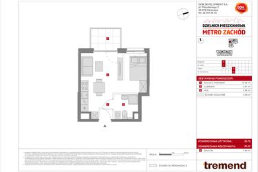 Rzut - Mieszkanie na sprzedaż 1 pokój o powierzchni 25,79 m² - numer B.30 w Dzielnica Mieszkaniowa Metro Zachód - etap 8.2